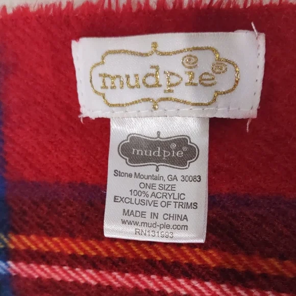 Mud Pie Red Plaid Fringe Scarf - Picture 9 of 12